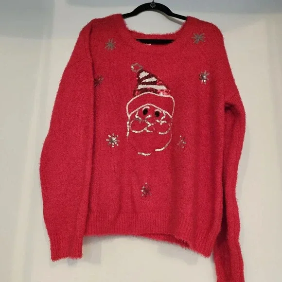 Red Ugly Christmas Sweater Santa Sequins XXL - Picture 2 of 8